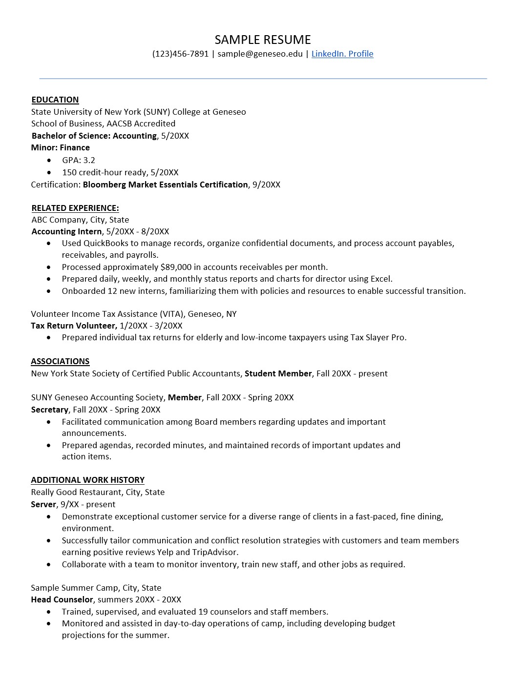 resume help geneseo